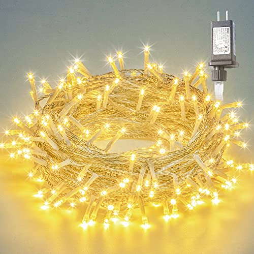 oopswow Warm White Christmas Lights,33ft 100LED String Lights,Twinkle Lights Plug in with 8 Modes, Indoor Outdoor for Holi...