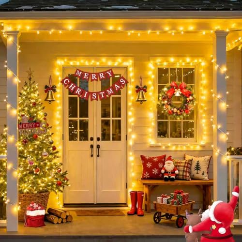 JMEXSUSS 200 LED Christmas Lights Indoor Outdoor, Connectable Warm White Christmas Tree Lights Clear Wire, 66 Ft Twinkle F...