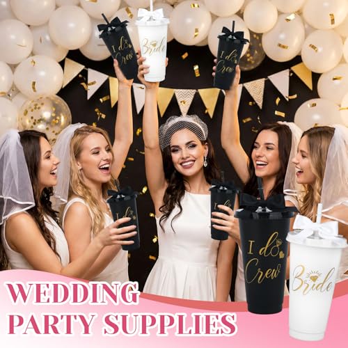 8Pcs Bridesmaid Cups with Lid Straw and Twist Bow Bachelorette Cups 24Oz Plastic Tumbler Bride Reusable Tumbler Bridesmaid...