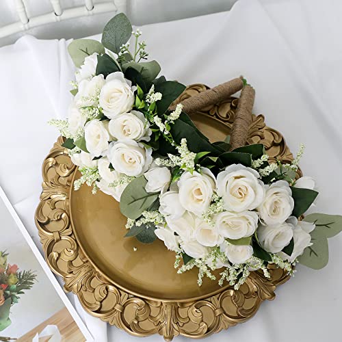 HOMENERGY Set of 6 Bridesmaid Bouquets for Wedding - 7 Inch Artificial Ivory Flower Bouquet for Party Ceremony Anniversary...