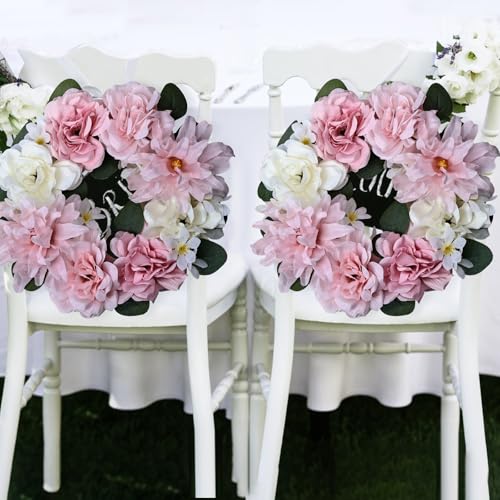 DIYDOFUN Artificial Flower Candle Rings - 6 Inch Inner Rose Floral Wreaths with Butterflies for Wedding Bridal Event Table...