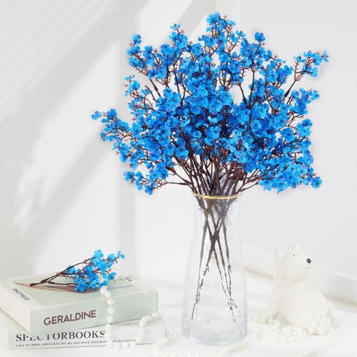 Yastouay Blue Fake Flowers Artificial Flowers, 5 Pcs Real Touch Silk Flowers Faux Artificial Flowers for Decorations, Baby...