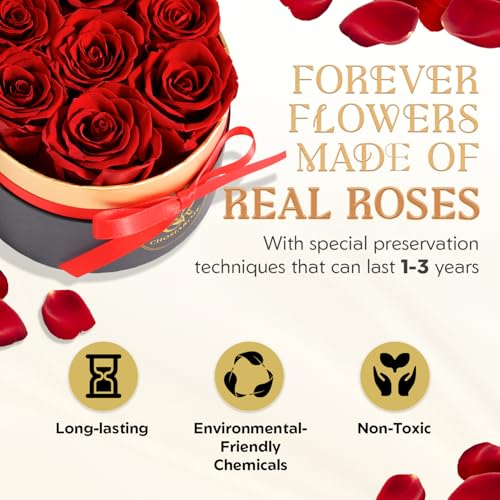 CHOSIAROSE Roses Forever Flowers for Delivery - 7 Forever Preserved Roses in Box, Preserved Flowers Gifts Anniversary Birt...