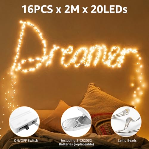 Olafus 16 Pack Christmas Fairy Lights Battery Operated Warm White, Halloween Small String Lights Copper Wire 20 LED 7ft, I...