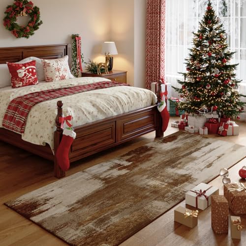 Washable Runner Rug, 2x6 Kitchen Rugs Brown Long Runner Rugs with Rubber Backing, Abstract Non-Slip Carpet Runners for Hal...