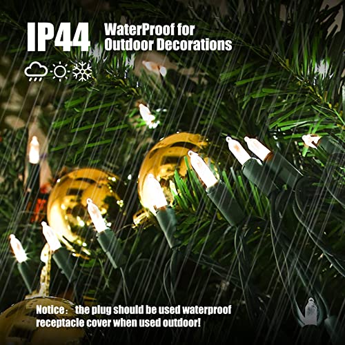 Dirnun Christmas Lights Clear White 100 Count Incandescent Lights UL Certified Connectable Christmas Tree Lights with Gree...