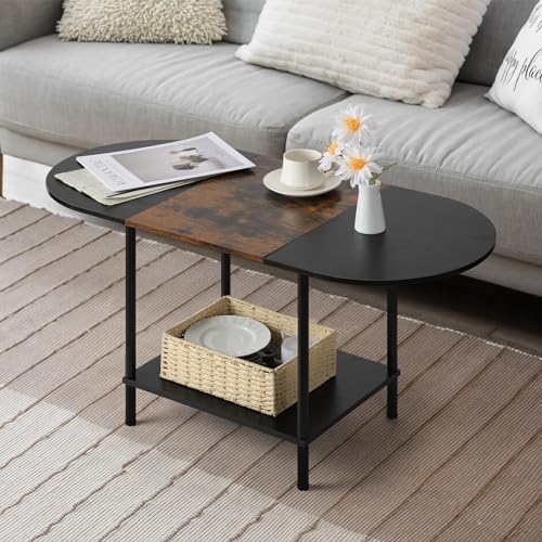 Coffee Tables for Living Room,2-Tier Small Oval Center Table Industrial Modern Style Coffee Tables with Storage Shelf and ...
