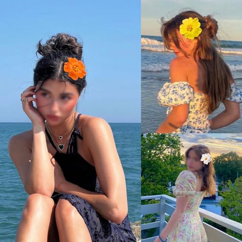 Hawaiian Flower Hair Clips for Women, 6Pcs Plumeria Claw Clips for Think Thin Hair, 3.5 Inch Artificial Flower Clips for V...