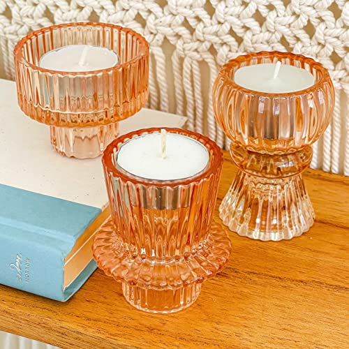 Kate Aspen Vintage Ribbed Glass Black Candlestick Holders, Pillar Candle, Tealight & Votive Candle Holders (Set of 6, 3 As...