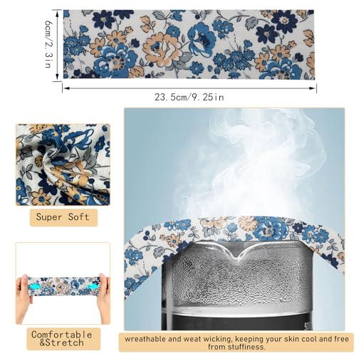 picheng Printed Floral Headbands for Women: 7 Pack Non Slip Soft Cotton Stretchy Sports Hair Bands for Workout Yoga Runnin...