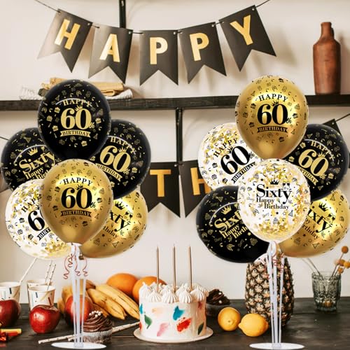 TONIFUL 4 Set Black Gold Balloon Stand Kit for Birthday Decorations for 60th,Balloon Centerpieces for Table Party Decorati...