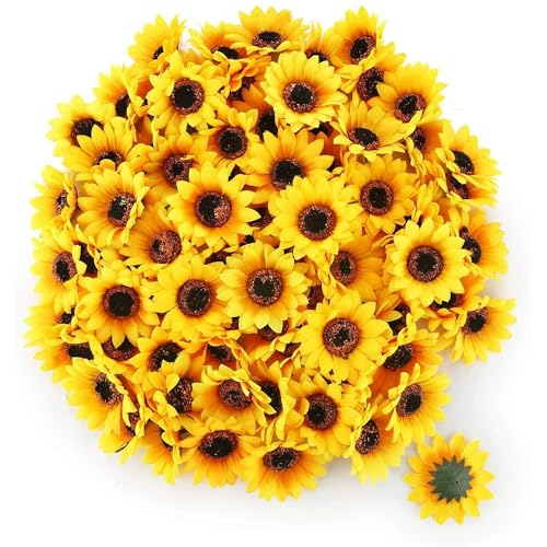WsjiaboFux 100Pcs Yellow Artificial Flower Heads Mini Fake Sunflower Decorative Fabric Flowers Craft Floral Embellishments...
