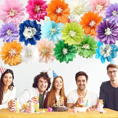 12pcs 10in 12in Paper Flowers Tissue Flowers Pom Paper Pom Poms Hanging Flowers Floral Backdrop Wedding Party Flower Decor...