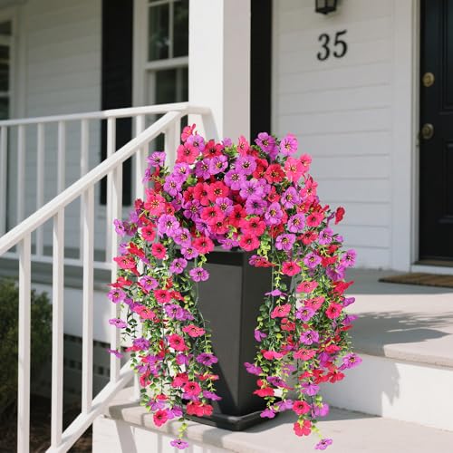 AmberFun Artificial Hanging Flowers for Outdoors,No Fade 2 Bundles Fake Silk Flowers for Outside, Realistic Faux Plants De...