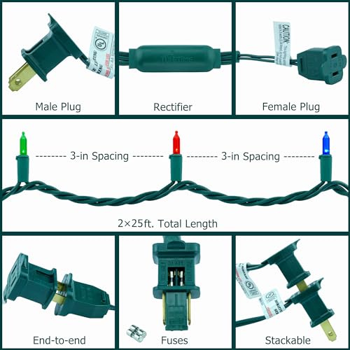 YULETIME Multicolor LED Christmas Lights 200 Count 50 ft, Pack of 2 Strands 25 ft 100 Lights UL Certified String Light Set...