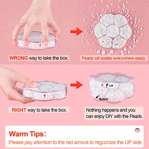 Nail Art Flat Back Half Round Pearl Kits 3, Mixed Sizes 6000 Pcs White Small Pearls for Nails with Picking Tools for Gradu...