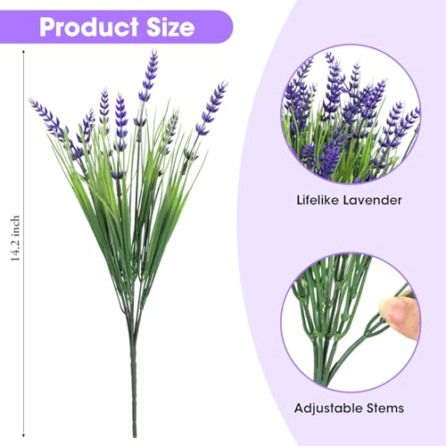 Bassion Artificial Flowers for Outdoors, 24 Bundles Fake Lavender Flowers UV Resistant Plastic Plants Faux Purple Monkey G...