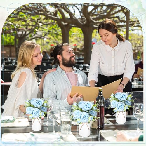 Domensi 6 Sets Wedding Floral Centerpiece for Table Decor, Artificial Peonies Silk Flowers Bouquet with Flower Foam and Me...