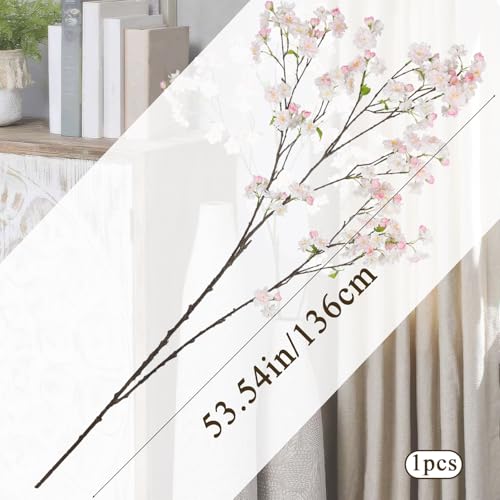 CISDUEO Cherry Blossom Branches Long Stem Artificial Flowers for Tall Vase Silk Flower Bulk White and Pink Plum Blossom Fl...