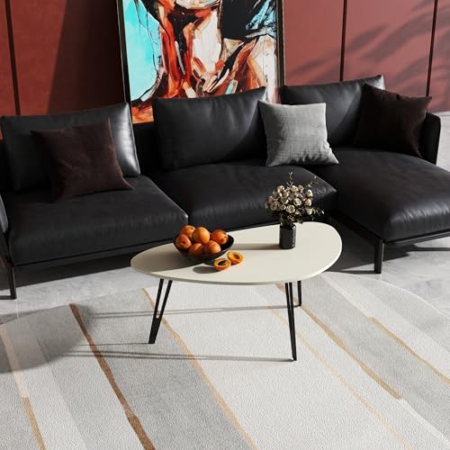 Manora Small Oval Coffee Table White, Modern Coffee Tables for Living Room, Office Coffee Table Small Space, Minimalist Ce...