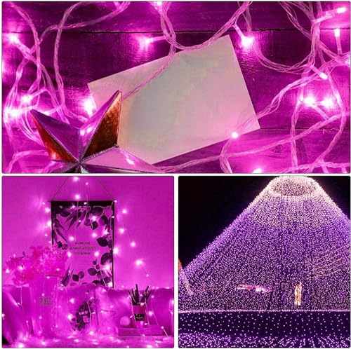 ILLUMINEW Pink String Lights Outdoor Valentines Day Decorations, 8 Modes Fairy Christmas Lights Plug in for Bedroom Tree O...