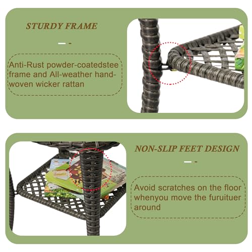 TXGDPIONEER Outdoor Patio Coffee Tables, All Weather Resin Rattan Patio Glass Coffee Table, for Garden Backyard Lown Porch