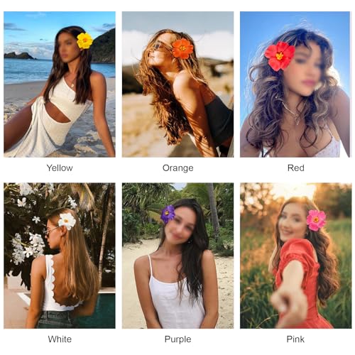 Hawaiian Flower Hair Clips for Women, 6Pcs Plumeria Claw Clips for Think Thin Hair, 3.5 Inch Artificial Flower Clips for V...