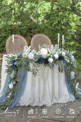 Ling's moment 9FT Spring Flower Garland- Wedding Arch Flowers for Backdrop Decoration, Eucalyptus & Rose, Artificial Flora...