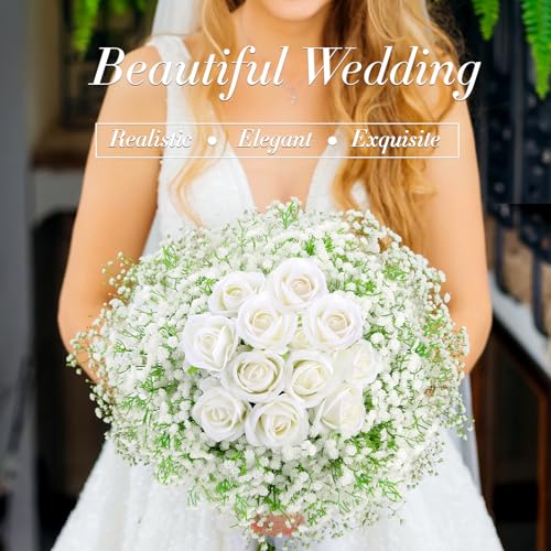 MERIXMAS Babys Breath Artificial Flowers, Real Touch Babys Breath Flowers Artificial Bulk for Wedding Decor, White Fake Fl...