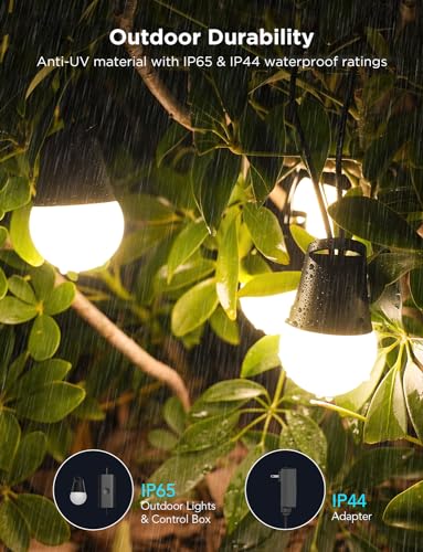 Govee Smart Outdoor String Lights 2, 144ft Outdoor Lights with Dimmable Warm White LED Bulbs, 47 Scene Modes for Patio, Ba...