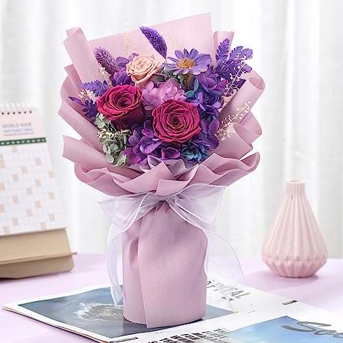 lovenfold Flowers for Delivery,Preserved Flowers Bouquets,Purple Rose Bouquets That Last 1-3 Years,Birthday Flowers Gifts ...