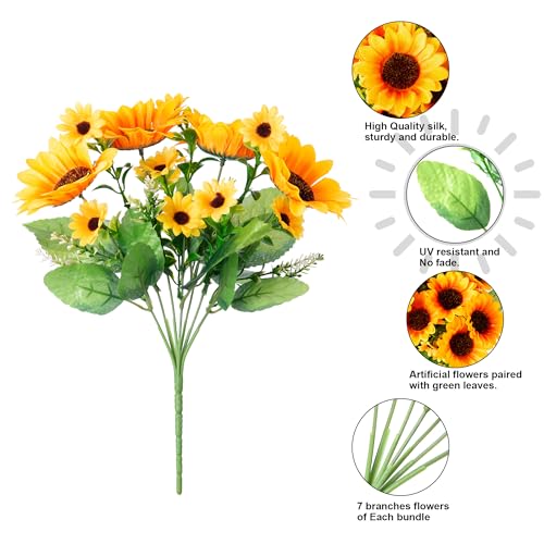 Sunflowers Artificial Flowers, 10 Bunches Fake Sunflower Artificial Flowers for Outdoors Spring Summer Decoration Look Rea...