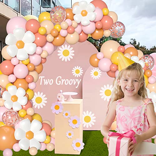 Boho Daisy Balloon Garland Arch Kit,JOGAMS 172Pcs Groovy Balloon Arch Kit with Daisy Flower Rose Gold Confetti Balloons fo...
