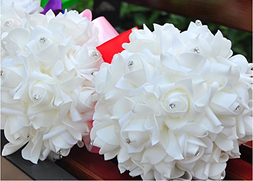 Eldwviz Wedding Bouquets for Bride, Wedding Bouquet Bridesmaid，Bridesmaid Holding Flowers for Wedding Decoration (White+Wh...