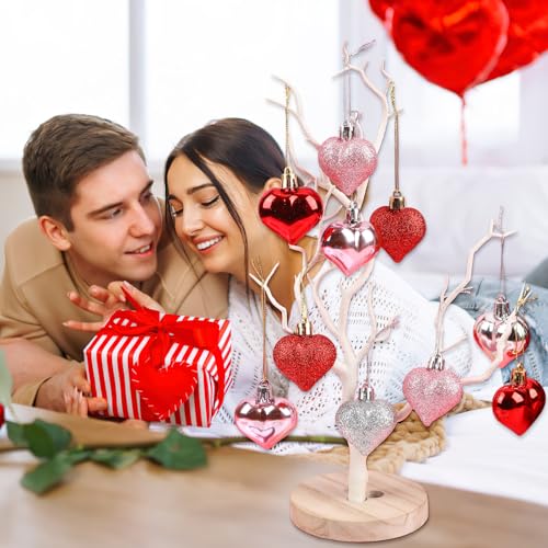 JUNEBRUSHS Valentines Day Decor Tree Decorations Set, 36 Pcs Ornaments for Valentine's St Patricks Easter Glossy Glitter H...