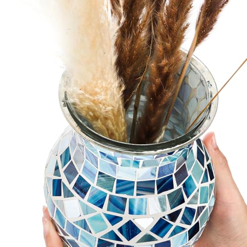 SOUJOY Mosaic Vase, Glass Blue Flower Vases for Centerpieces, Handmade Bud Vase for Wedding Flower Arrangeme, Living Room,...
