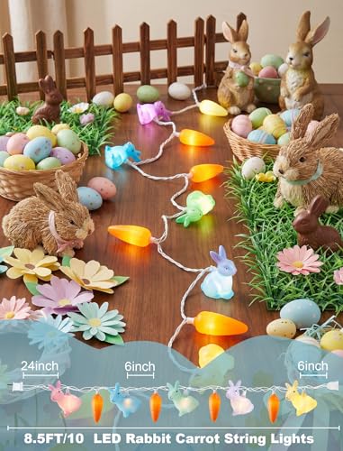 Pallerina Easter Bunny Carrot String Lights, 8.5Ft Plug in Fairy Lights with 10 LED Rabbit and Carrot Lights, Cute Spring ...