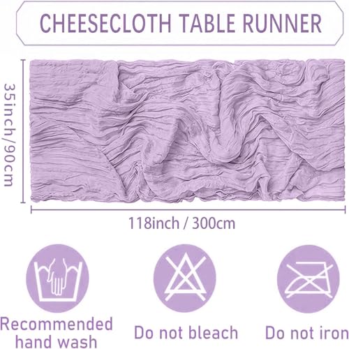 12 Pack Lilac Purple Cheesecloth Table Runners 35 x 118 Inch Rustic Boho Gauze Lavender Table Runner for Wedding Arch, Par...