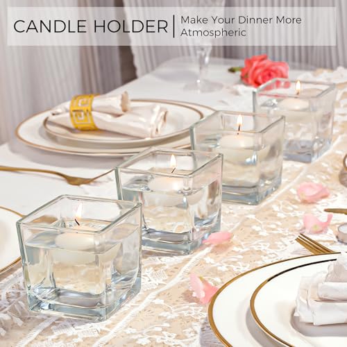 CONNOO 12 Pack Square Glass Vase 3" x 3" x 3", Clear Bulk Flower Vases for Centerpieces, Square Glass Cube Vase Floating C...