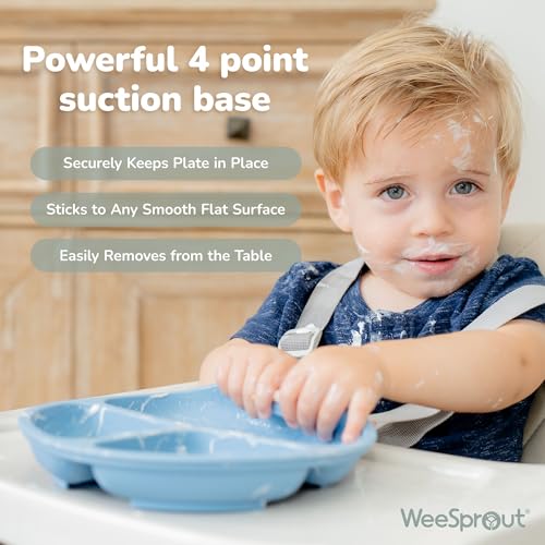 WeeSprout Suction Plates with Lids for Babies & Toddlers - 100% Silicone, Dinnerware Stays Put, Divided Design for Picky E...