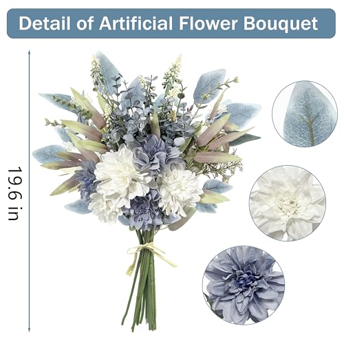 Aoztio Artificial Flowers Bouquet, Silk Flowers Blue Fake Flowers Arrangement Faux Flowers for Home Decor, Vase Arrangemen...