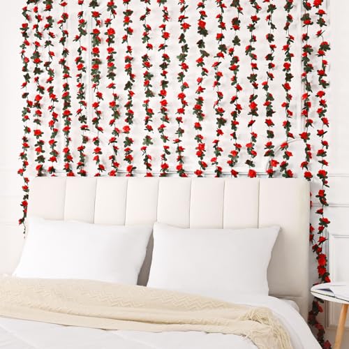 BLEUM CADE 2Pcs 16.4Ft Flower Garland Artificial Rose Vines for Bedroom, Cute Fake Hanging Flower Vines Floral Garland Dec...