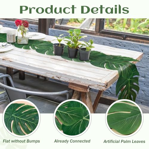AerWo 2Pcs Artificial Palm Leaves Green Table Runner, Summer Tropical Leaf Table Runners 72 inches Long for Wedding Moana ...