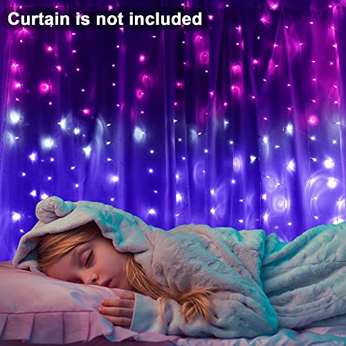 CoziTech Curtain Lights Pink Purple Ombre Light Up String Curtain for Bedroom Wall Hanging Mermaid Fairy Lights for Teen R...