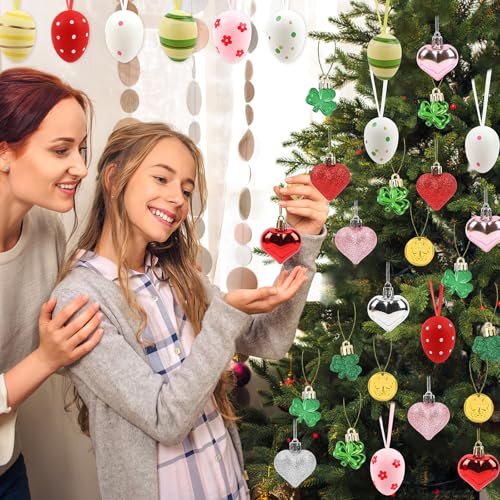 JUNEBRUSHS Valentines Day Decor Tree Decorations Set, 36 Pcs Ornaments for Valentine's St Patricks Easter Glossy Glitter H...