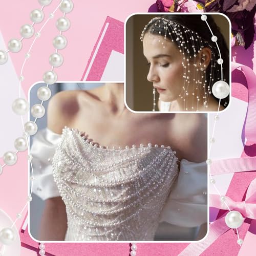 Towenm 4 Rolls 76 Feet Pearls String Garland, Faux Pearl Beads Roll Strand for Crafts, Artificial Pearls Chain Trim for We...