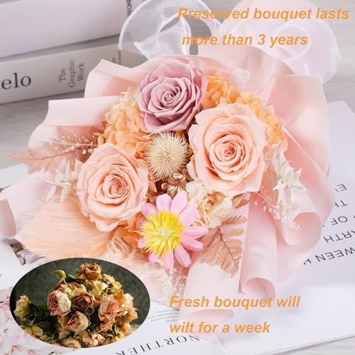 Lovenfold Preserved Flowers Bouquets for Delivery, Champagne Rose Bouquets that Last 1-3 Years, Birthday Gifts for Women M...