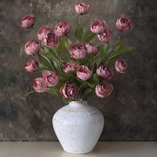 VIERENA 12 Pcs Faux Silk Peony Artificial Flowers for Vase -27", Bulk Fake Peonies Branches with Stems for DIY Bouquet Cen...