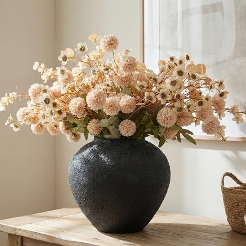 Beige Silk Flower Arrangements Home Decor, Large Floral Centerpieces For Tables, 22 Long Stems Fake Mums + Eucalyptus + Wi...