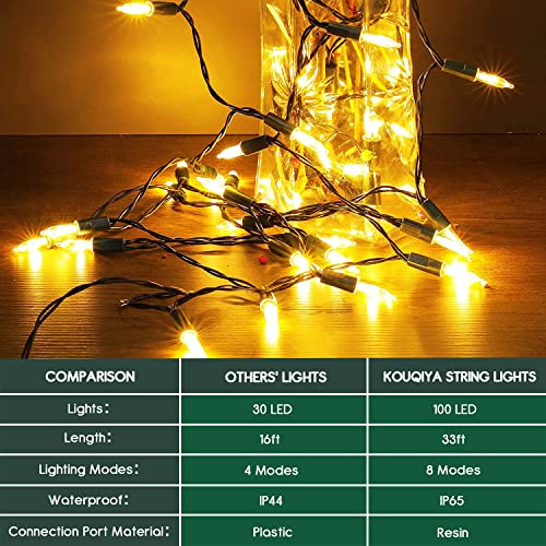KOUQIYA Battery Operated Christmas Lights, 33ft 100 LED Battery Operated String Lights with Auto-Timer 8 Modes Waterproof ...